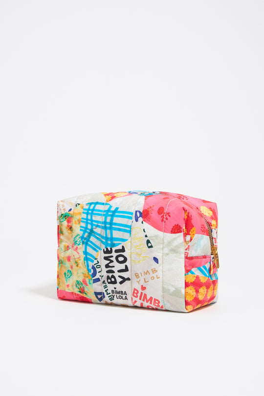 Large pink nylon Patchwork vanity case