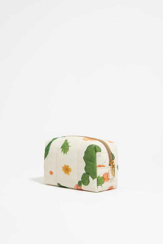 Small ivory Cactus nylon make-up case