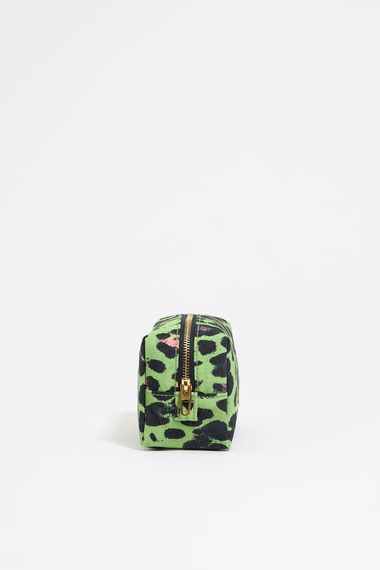 Small green Leopard nylon make-up case