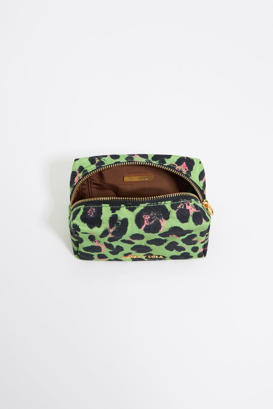 Small green Leopard nylon make-up case