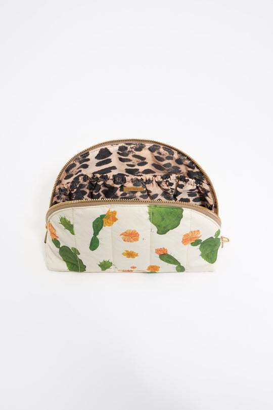 Large ivory Cactus nylon half-moon make-up case