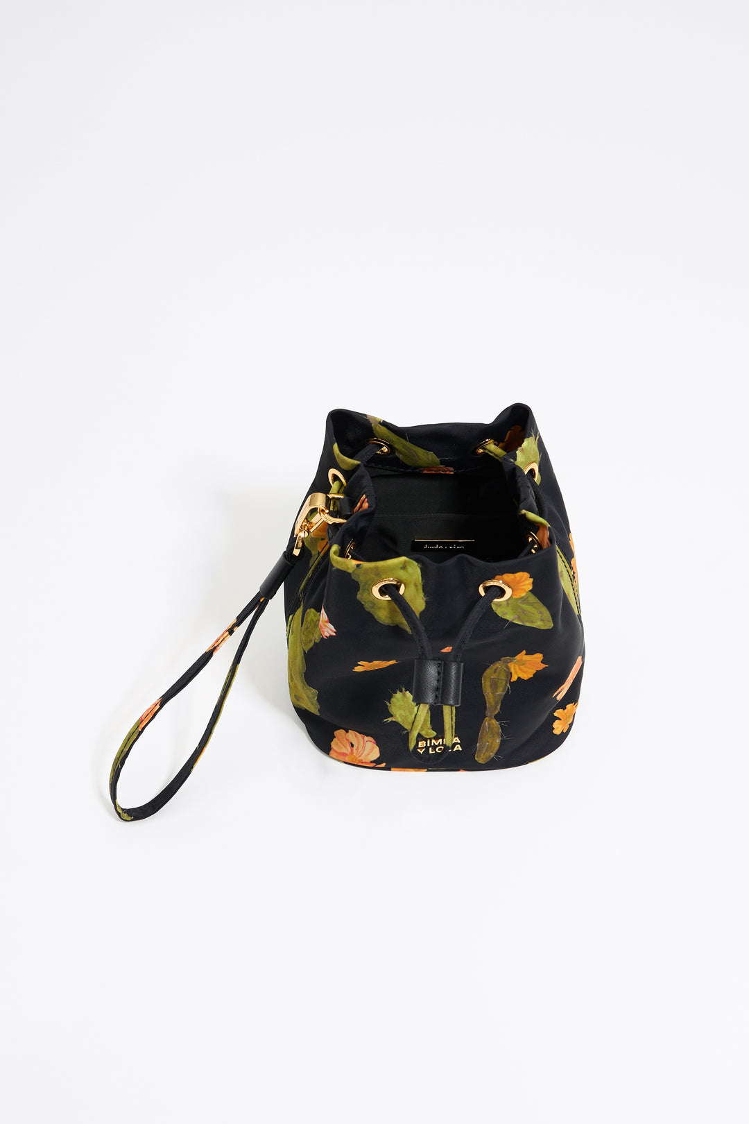 Black Cactus print nylon mini bucket make-up case
