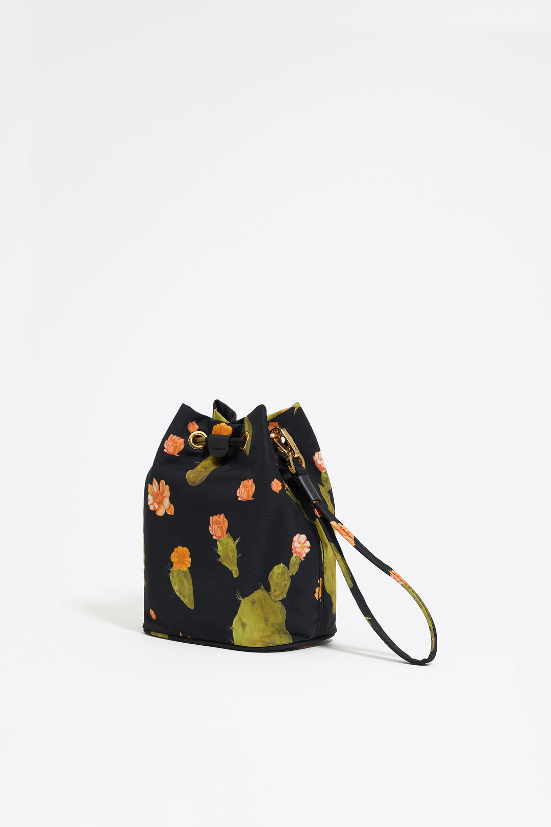 Black Cactus print nylon mini bucket make-up case