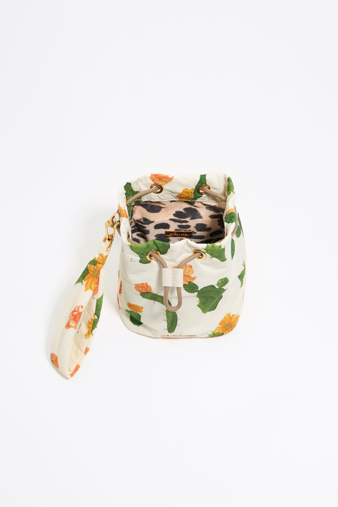 Ivory Cactus print nylon mini bucket make-up case