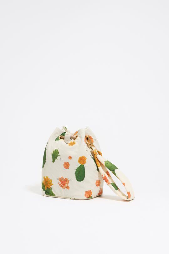 Ivory Cactus print nylon mini bucket make-up case