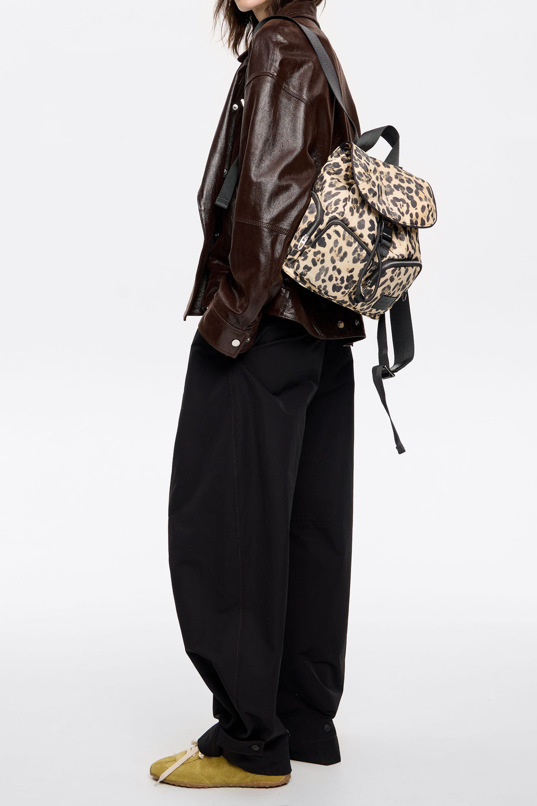 Medium beige Leopard nylon backpack