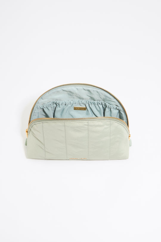 Large aquamarine nylon half-moon make-up case