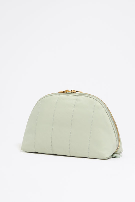 Large aquamarine nylon half-moon make-up case