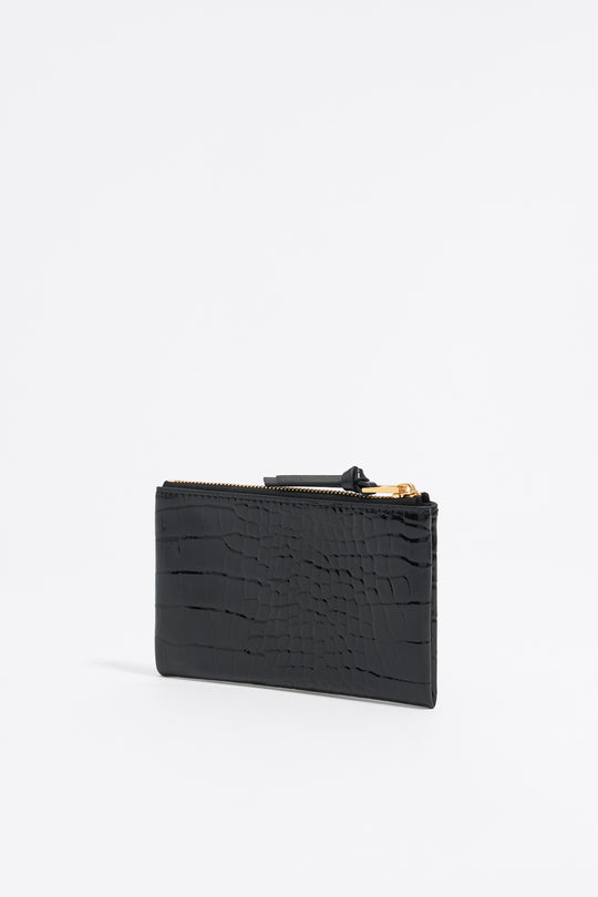 Black mock croc coin purse