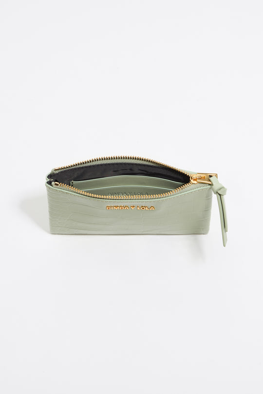 Pastel green mock croc coin purse