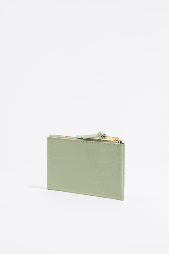 Pastel green mock croc coin purse