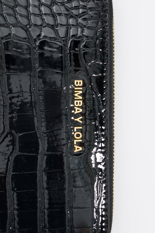 Black mock croc horizontal wallet