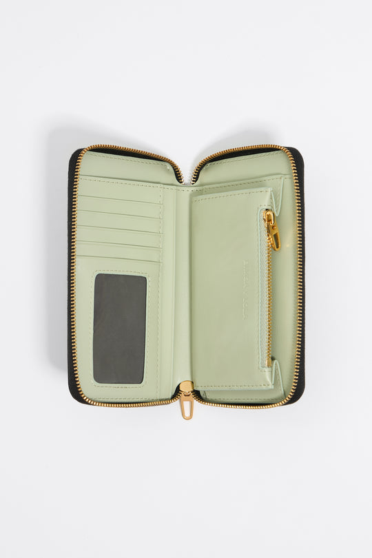 Black mock croc horizontal wallet
