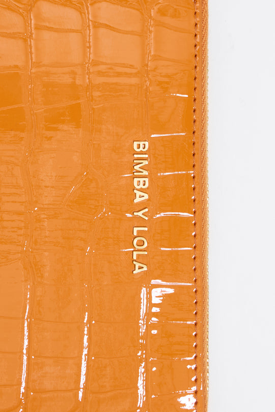 Tangerine mock croc horizontal wallet