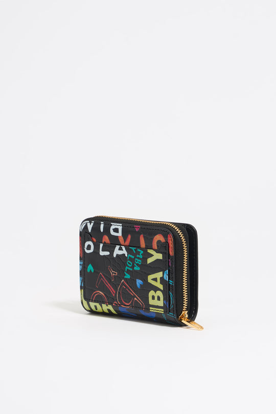 Black mock croc BIMBA logos card holder