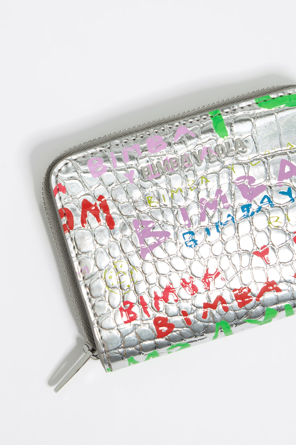Silver BIMBA logos print compact purse