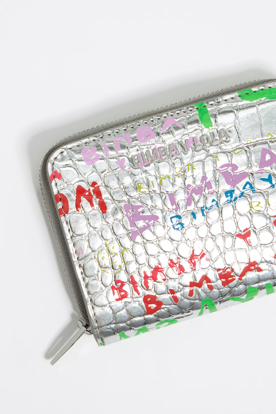 Silver BIMBA logos print compact purse