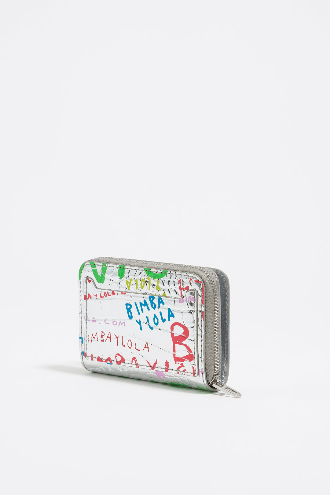 Silver BIMBA logos print compact purse