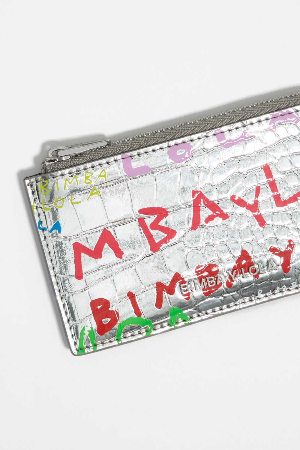 Silver BIMBA logos print card holder/coin purse