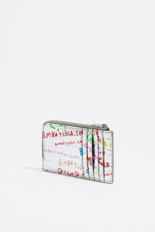 Silver BIMBA logos print card holder/coin purse