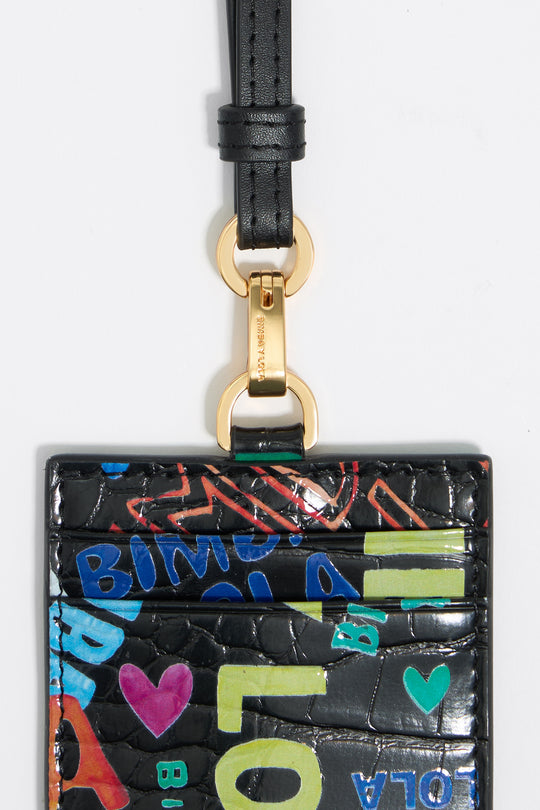 Black crocodile-embossed card holder BIMBA logos