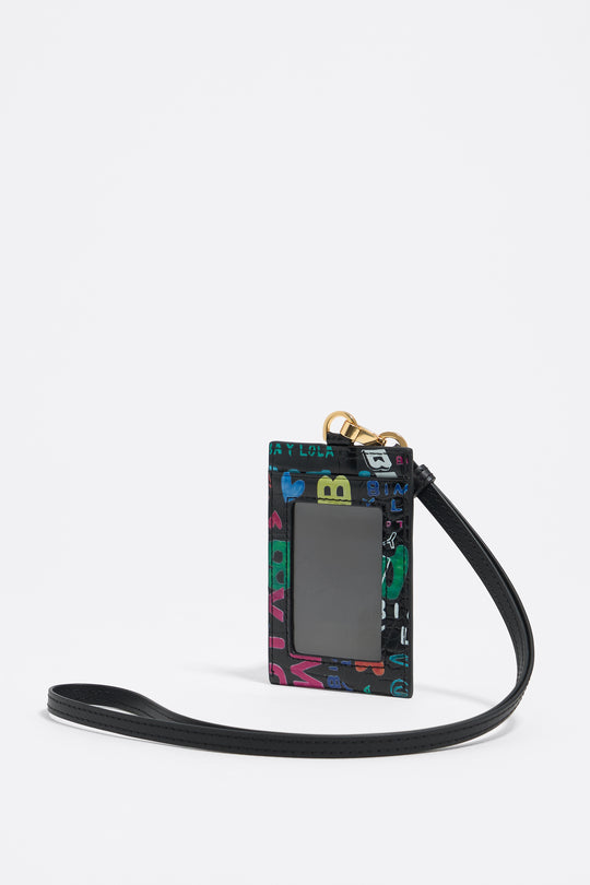 Black crocodile-embossed card holder BIMBA logos