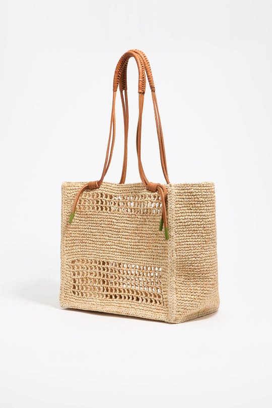 Large natural raffia shopper bag