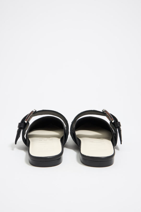 Black leather slingback ballerina with studs