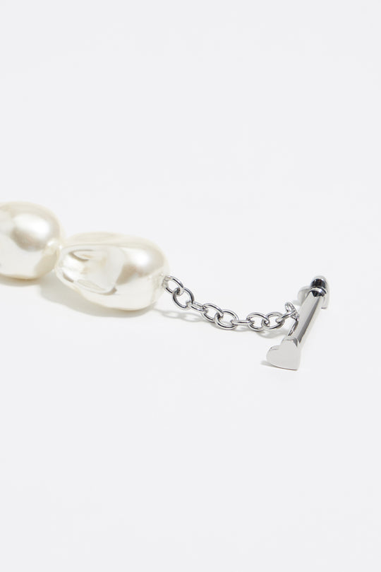 silver-tone chain and pearl heart logo necklace