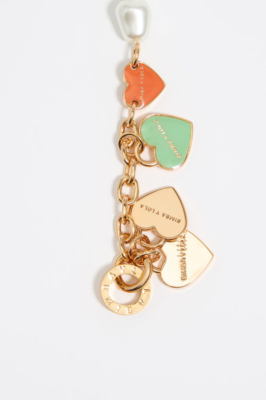 Gold-tone chain and pearl hearts logo necklace