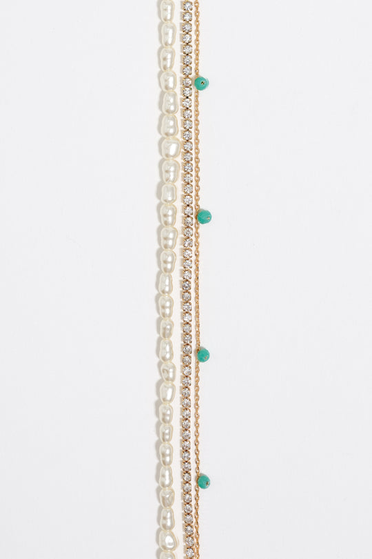 Gold-tone chain and pearl heart logo double-layer necklace