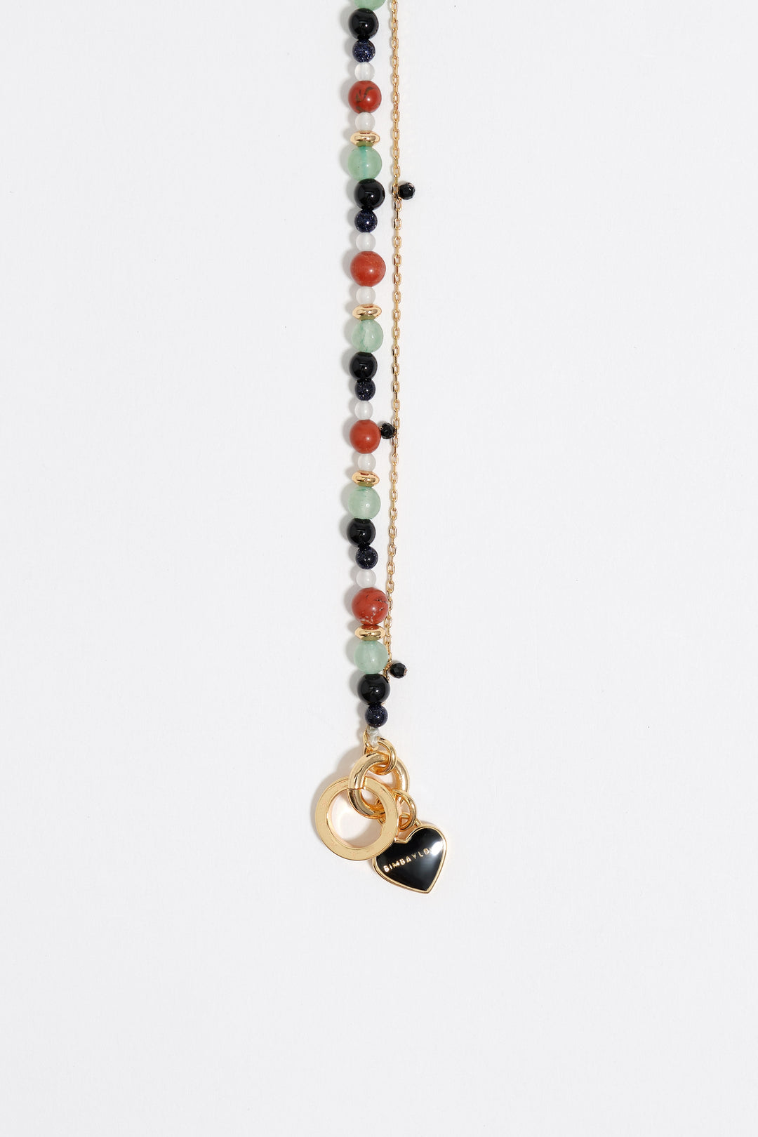 Gold-tone double-layer heart logo chain and stones necklace
