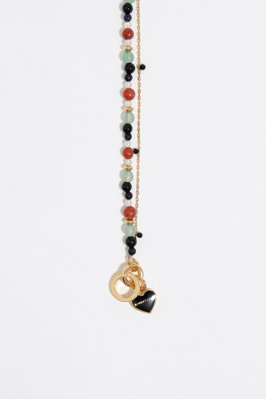 Gold-tone double-layer heart logo chain and stones necklace