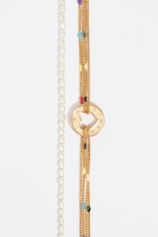 Gold logo multi-chain necklace
