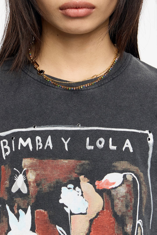 Gold double-layer crystals and logo chain necklace