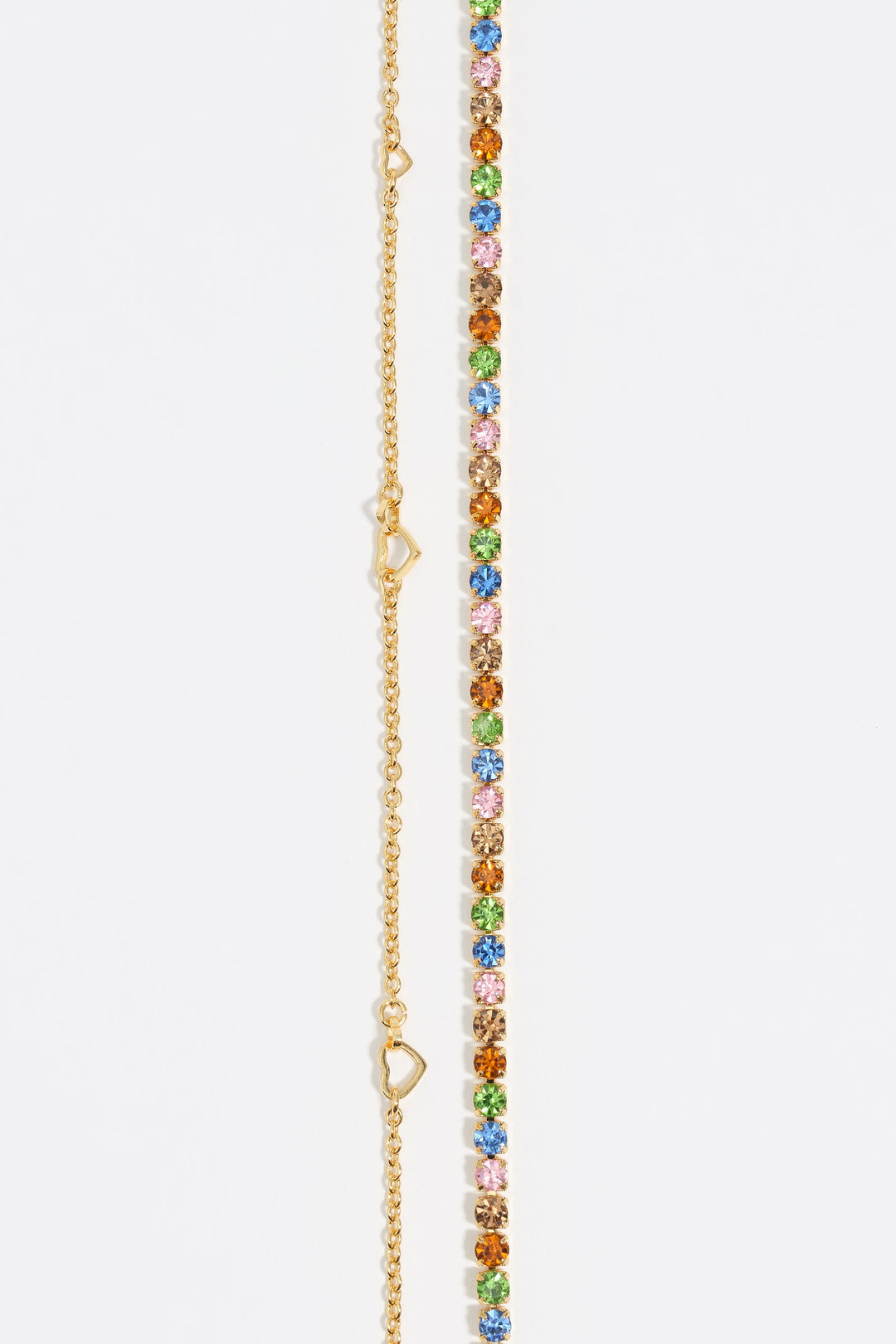 Gold double-layer crystals and logo chain necklace