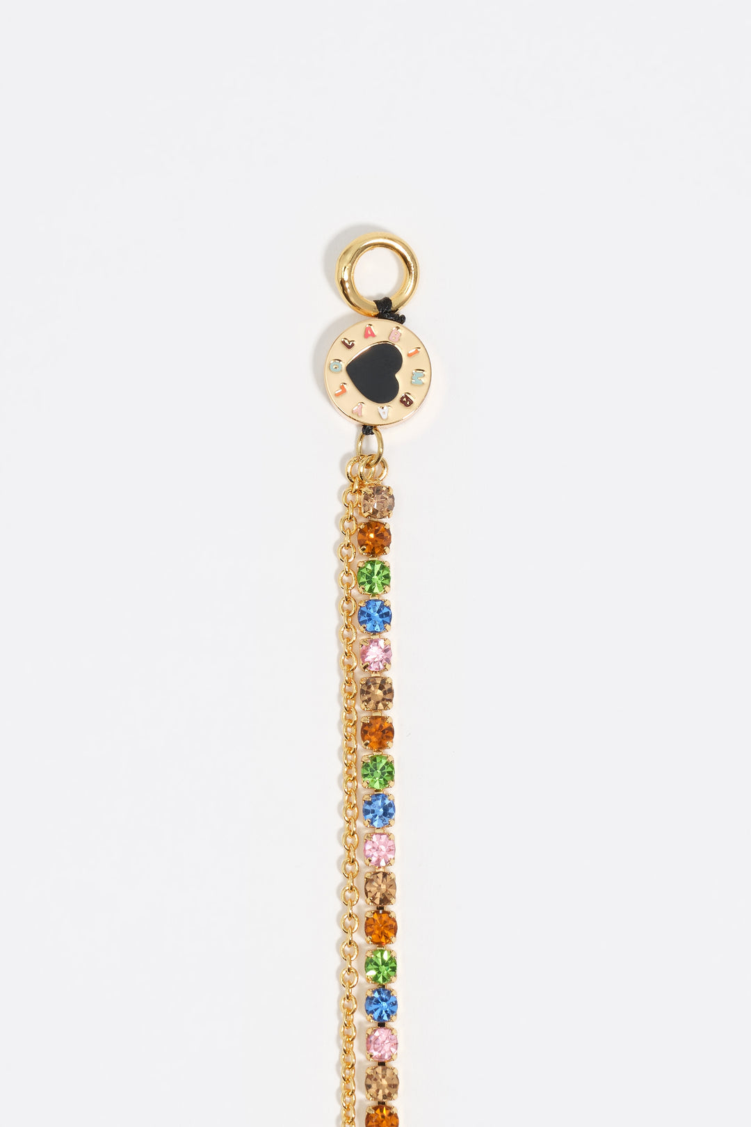 Gold double-layer crystals and logo chain necklace
