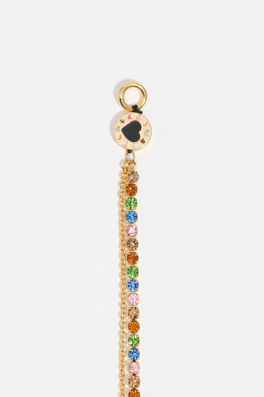 Gold double-layer crystals and logo chain necklace