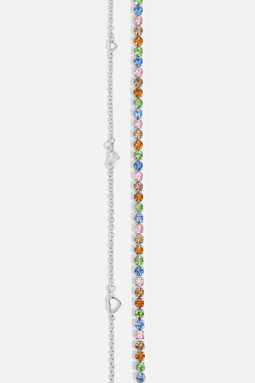 Silver double-layer crystals and logo chain necklace