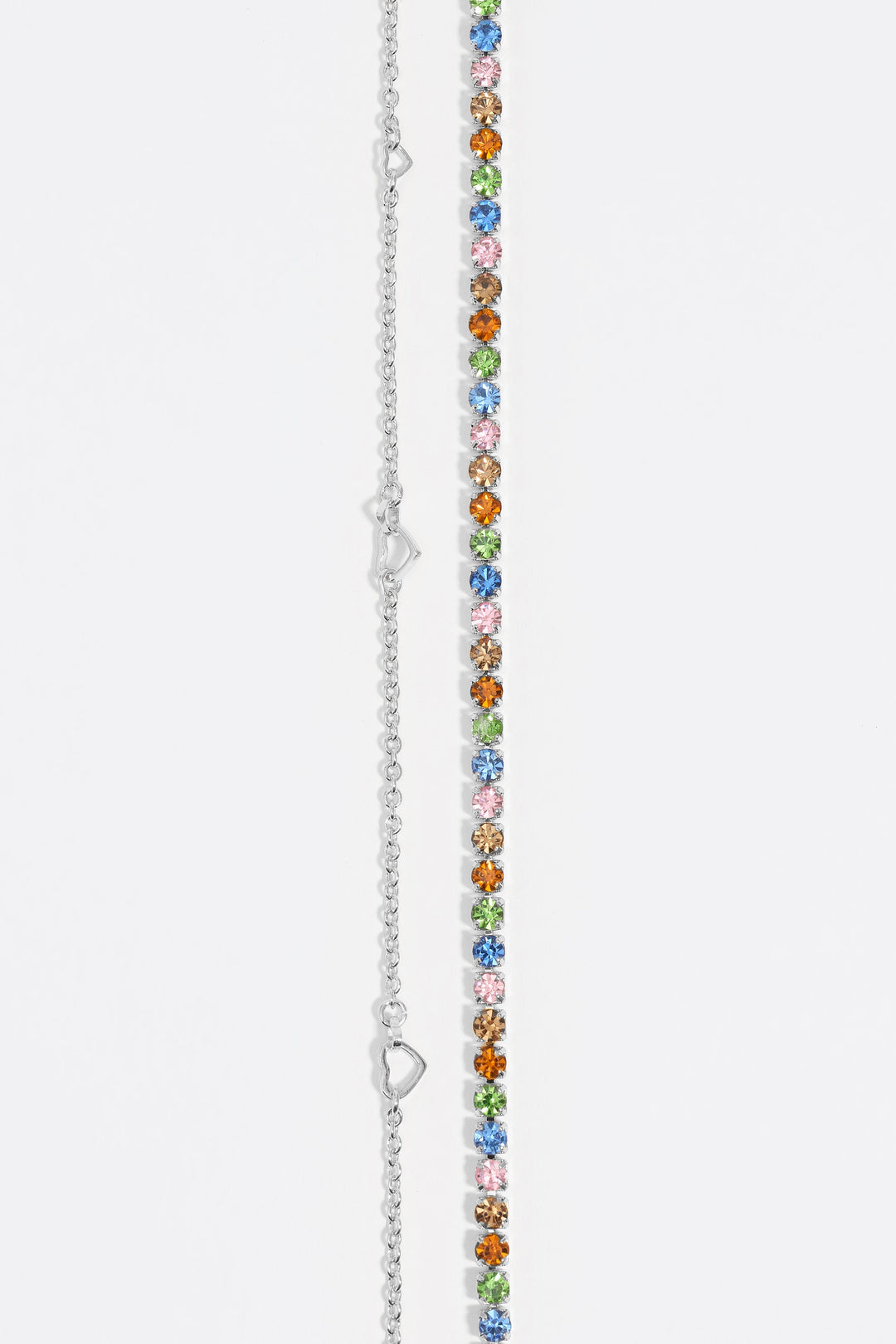 Silver double-layer crystals and logo chain necklace