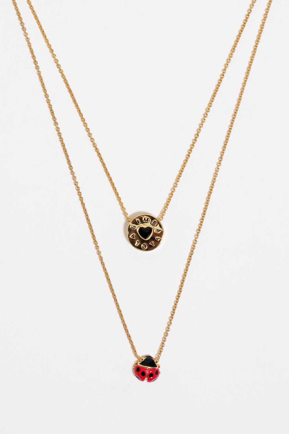 Ladybug and logo double-layer necklace