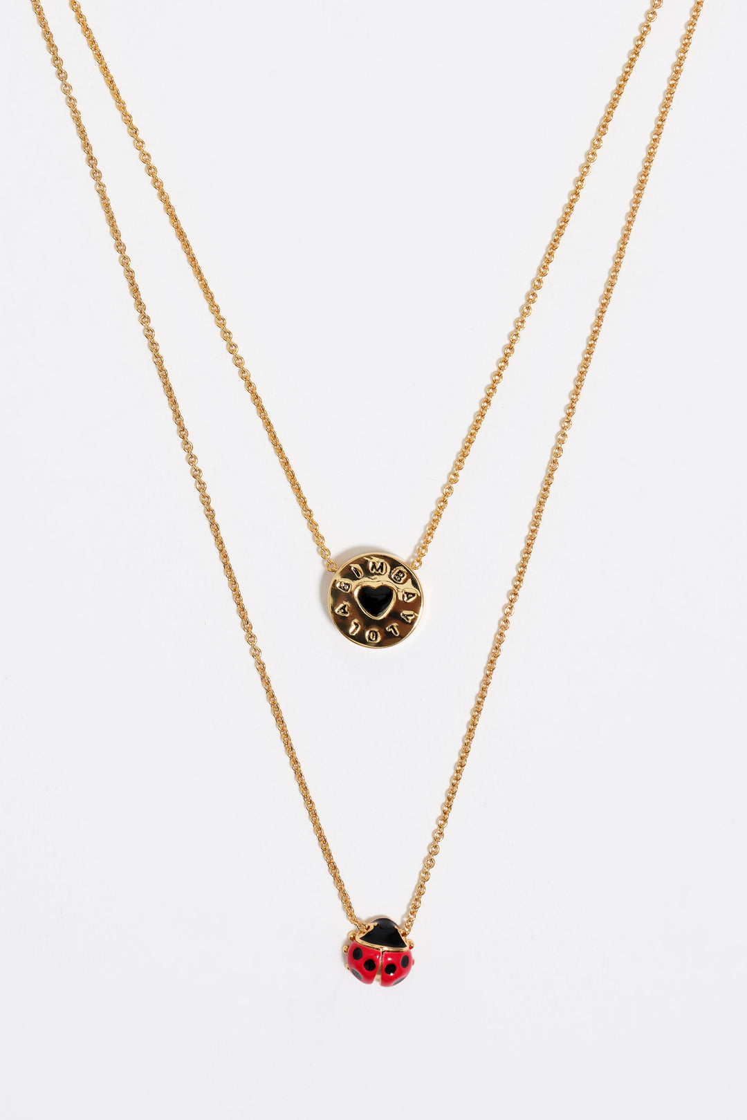 Ladybug and logo double-layer necklace
