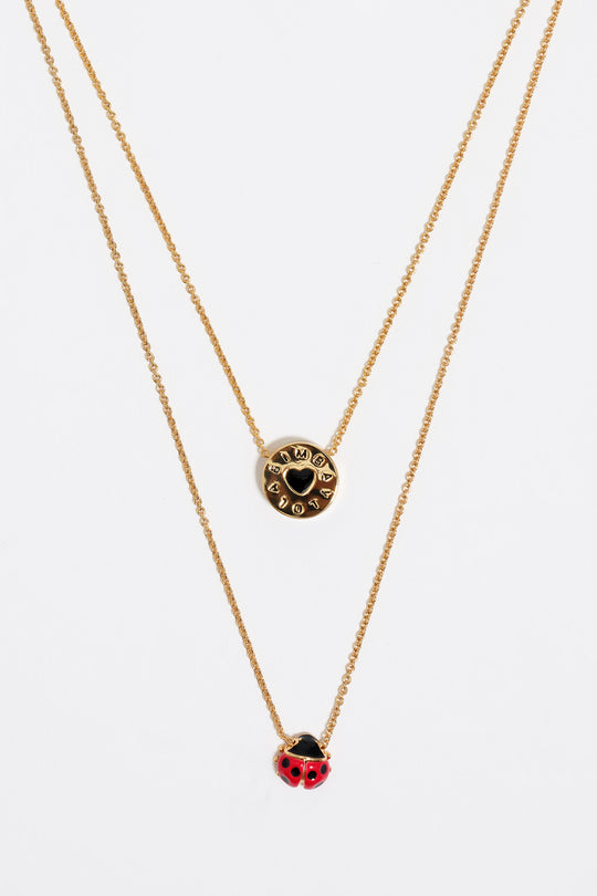 Ladybug and logo double-layer necklace