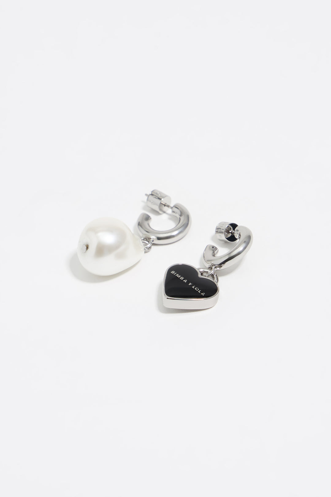 silver pearl heart hoop earrings