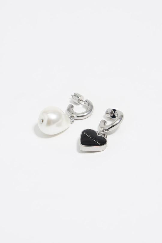 silver pearl heart hoop earrings