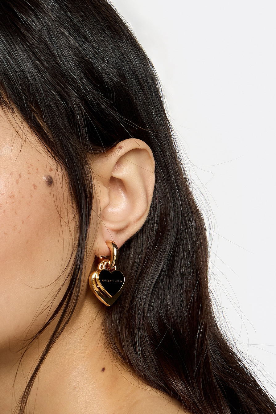 Black and gold hearts hoop earrings