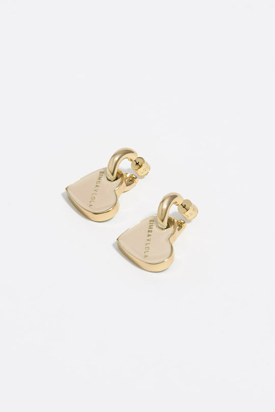 Ivory and gold-tone hearts hoop earrings