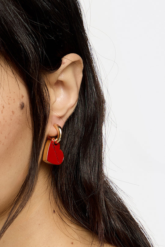Red and gold heart hoop earrings