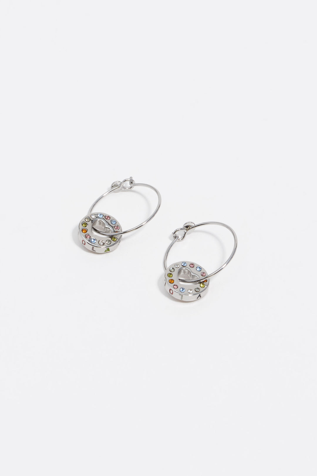 Silver crystal logo hoop earrings