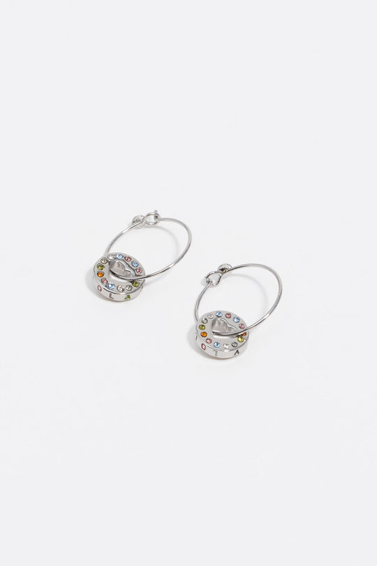 Silver crystal logo hoop earrings